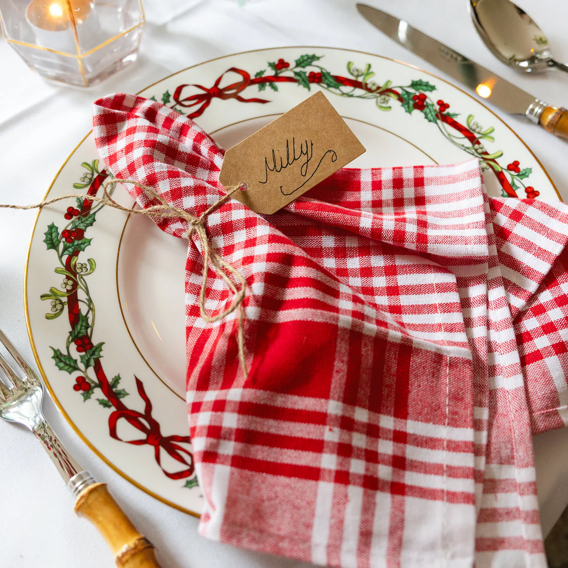 Bon Appetit Cotton Gingham Napkins, Red  (Set Of 4) - Image 2