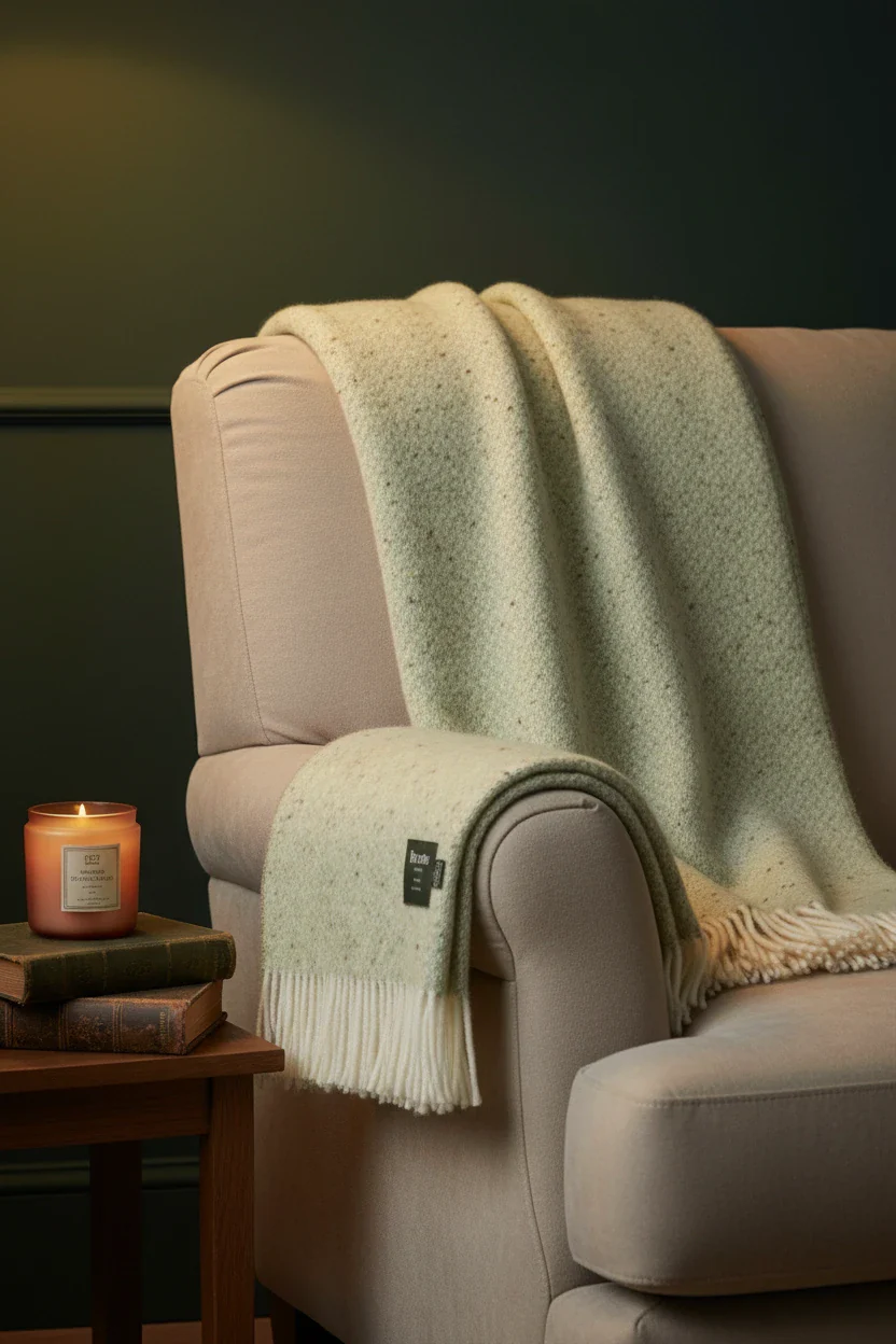 Bronte By Moon Donegal Pure New Wool Throw, Sage - Image 2