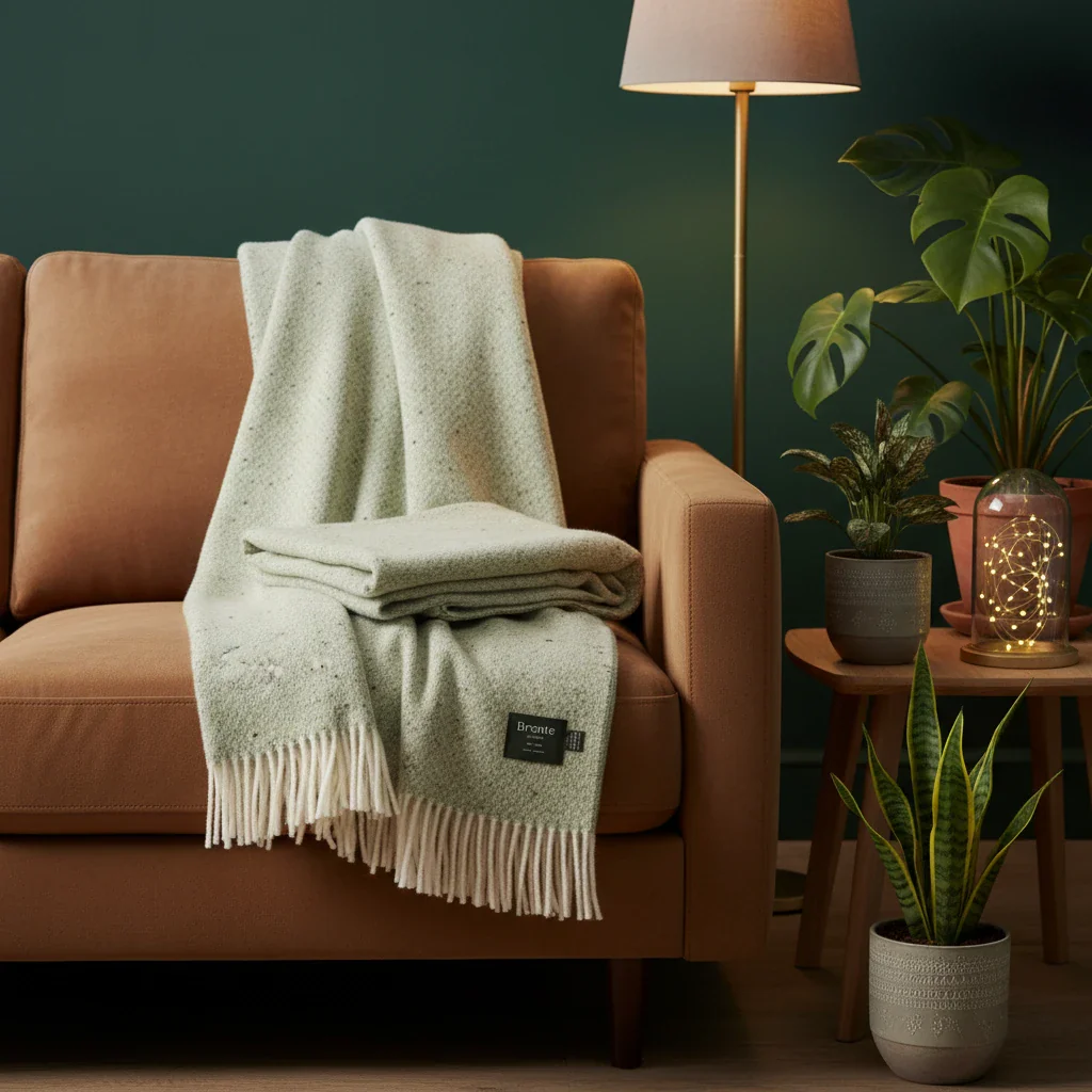Bronte By Moon Donegal Pure New Wool Throw, Sage - Image 3