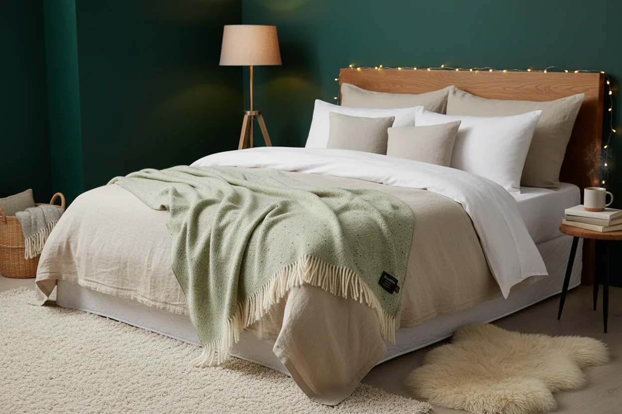 Bronte By Moon Donegal Pure New Wool Throw, Sage - Image 4