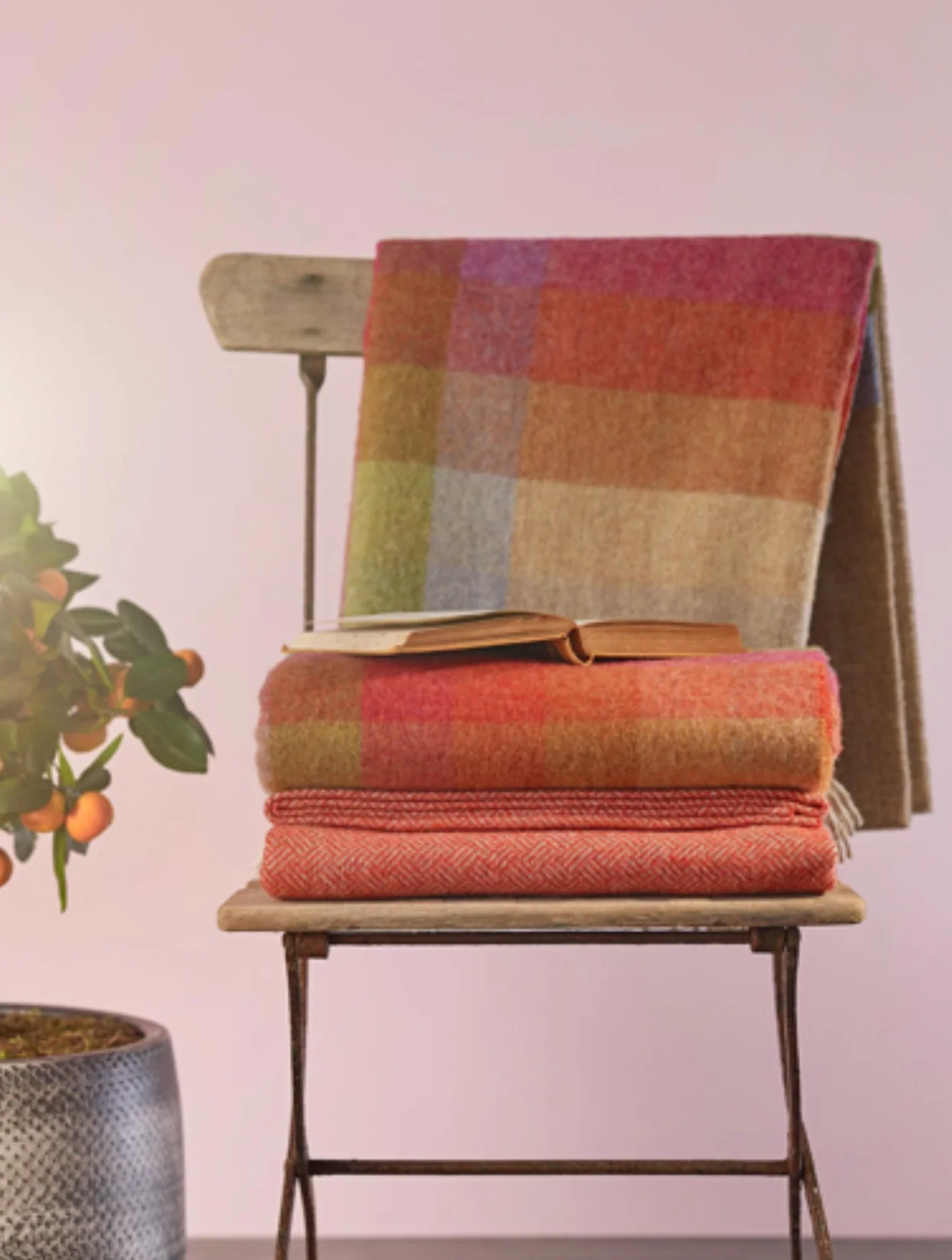Bronte By Moon Harlequin Shetland Wool Throw, Sunshine - Image 5