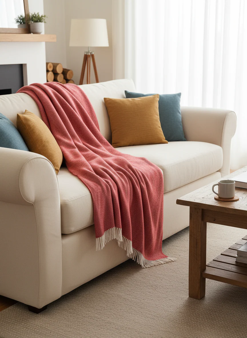 Bronte By Moon Herringbone Pure New Wool Throw, Red - Image 2
