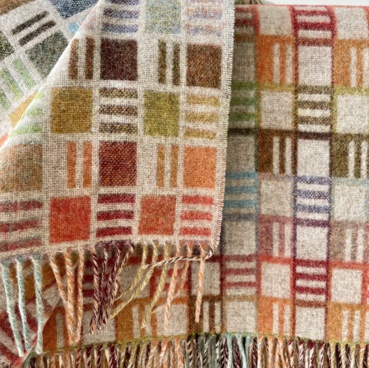 Bronte By Moon Ribbon Multi Merino Wool Throw, Beige - Image 2