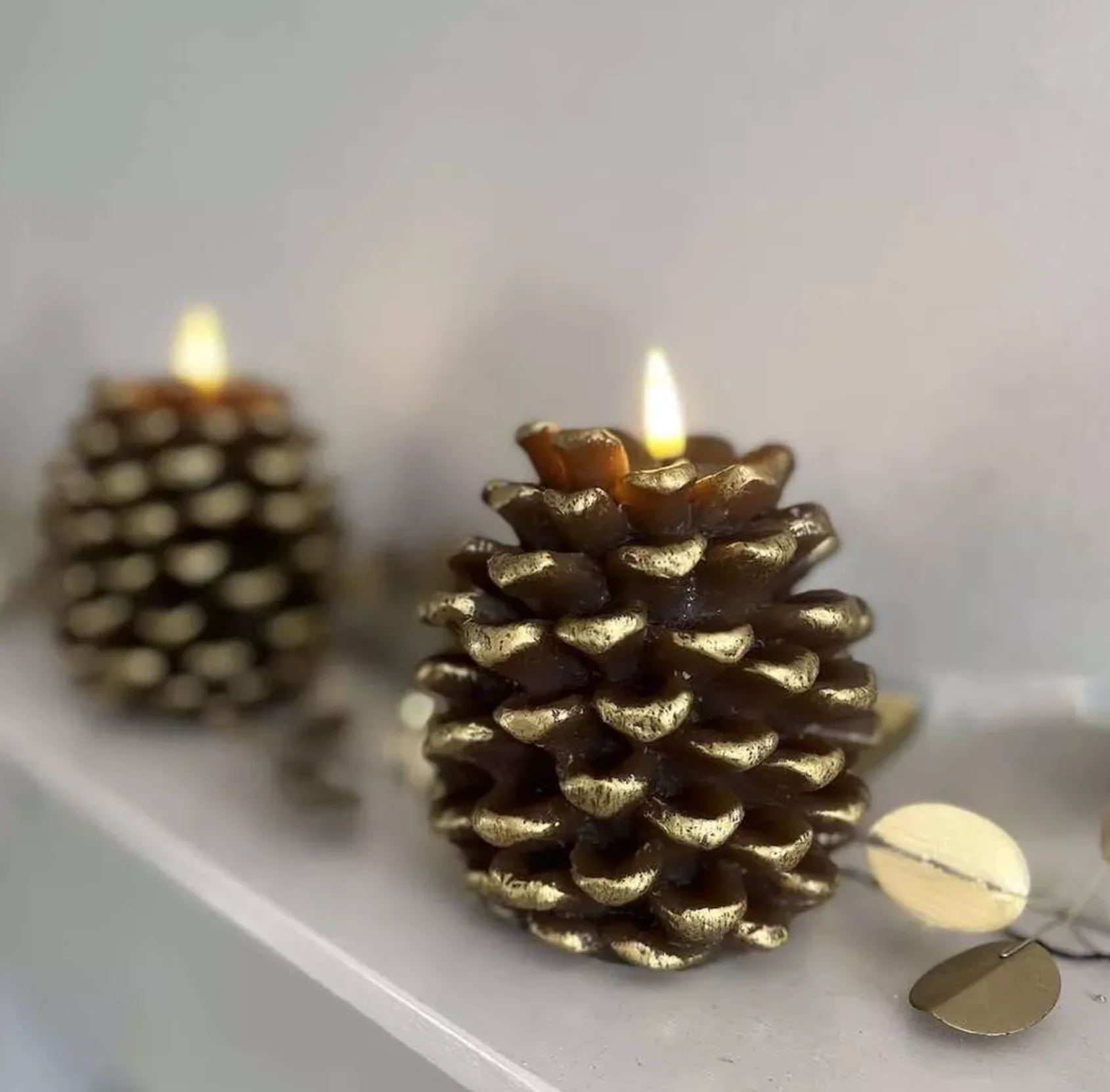 LED Pinecone Candle, Antique Gold - Image 2