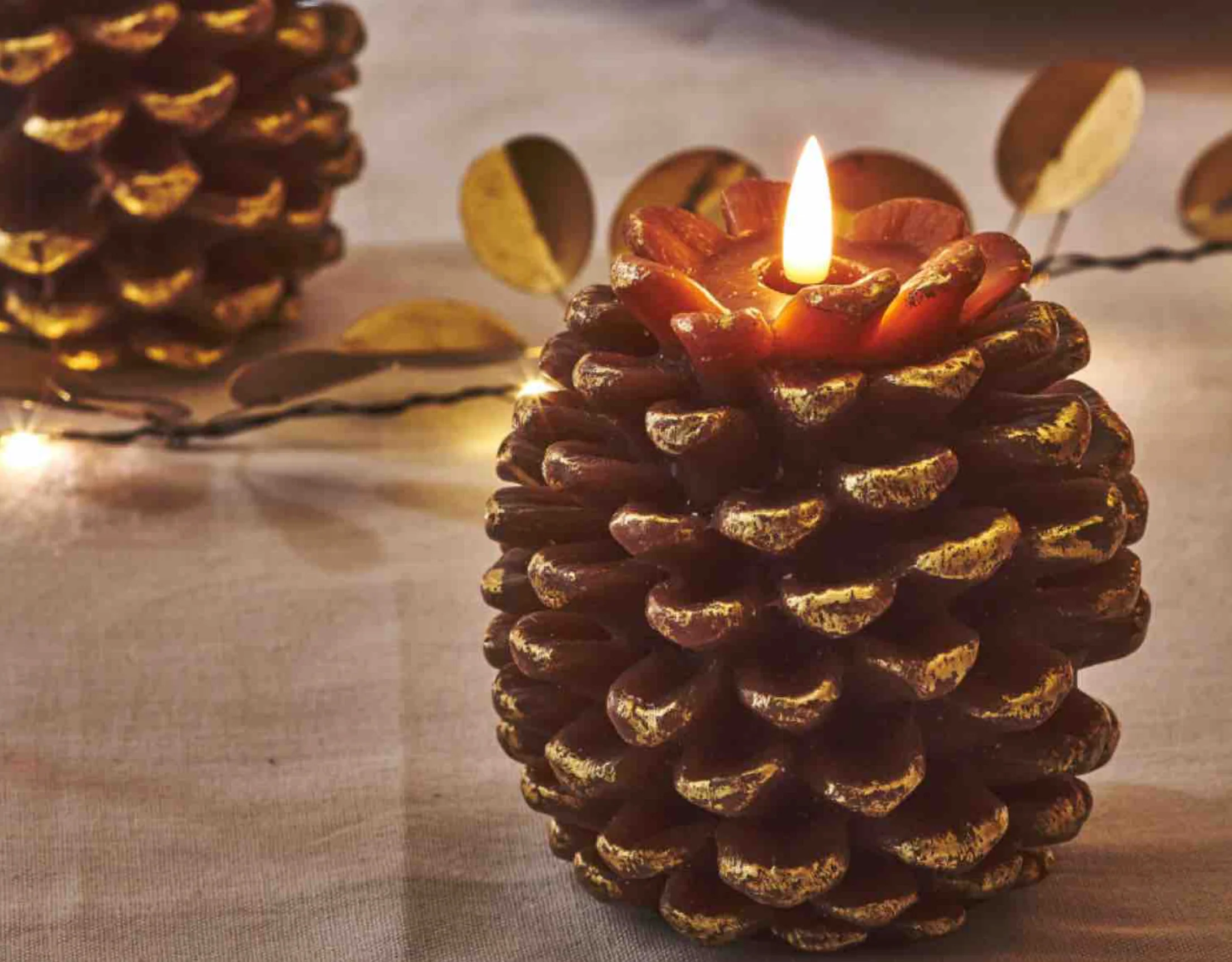 LED Pinecone Candle, Antique Gold - Image 6