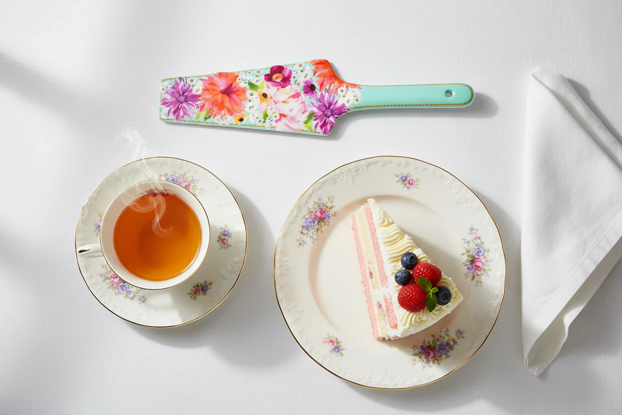 Maxwell & Williams Teas & C’S Dahlia Daze Ceramic Cake Server, Sky - Image 2