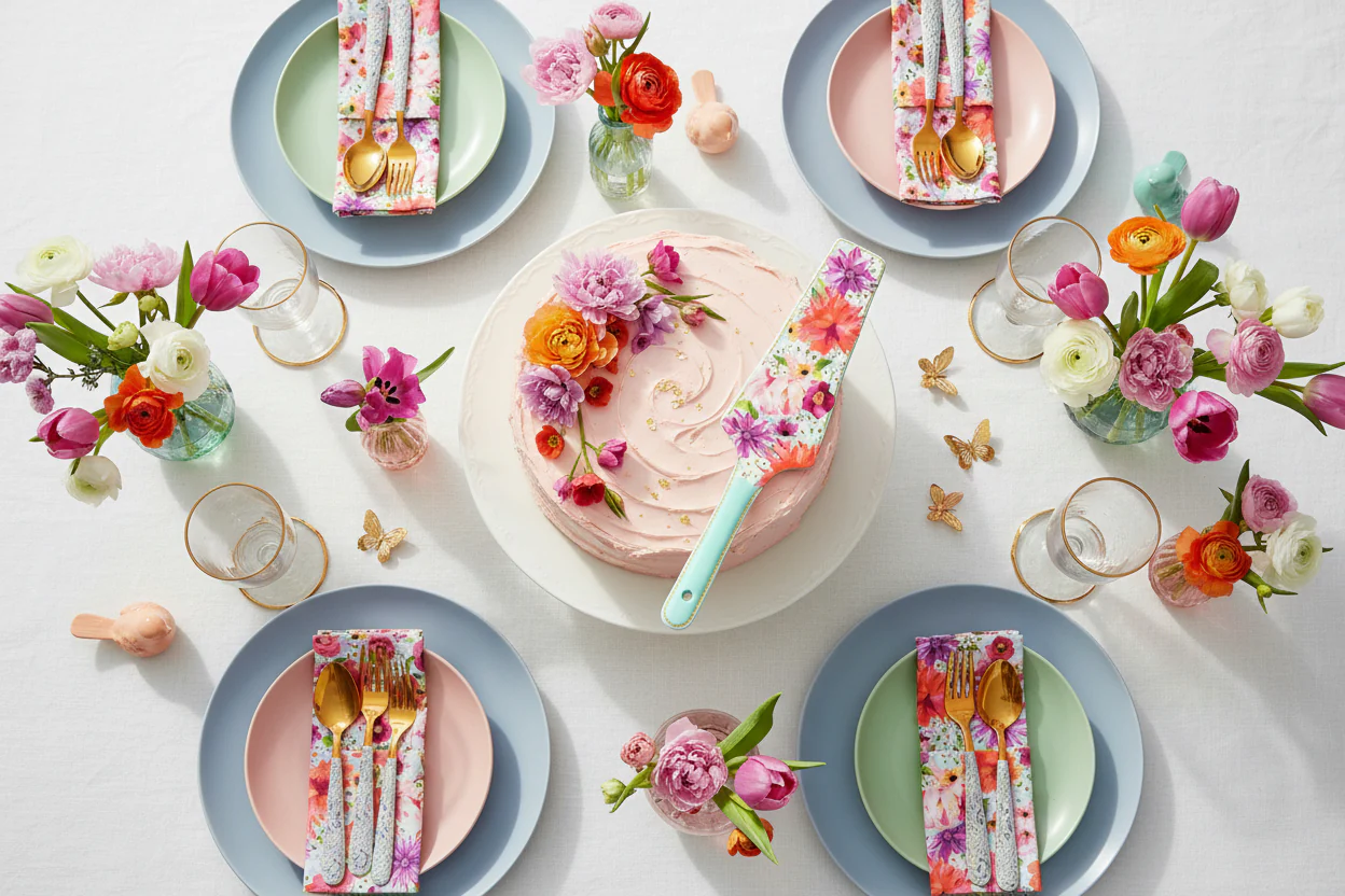 Maxwell & Williams Teas & C’S Dahlia Daze Ceramic Cake Server, Sky - Image 4