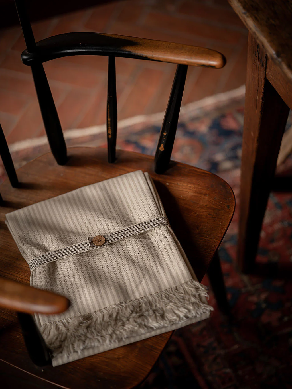 Morgan Wright Manor Stripe Tablecloth, Taupe - Image 2