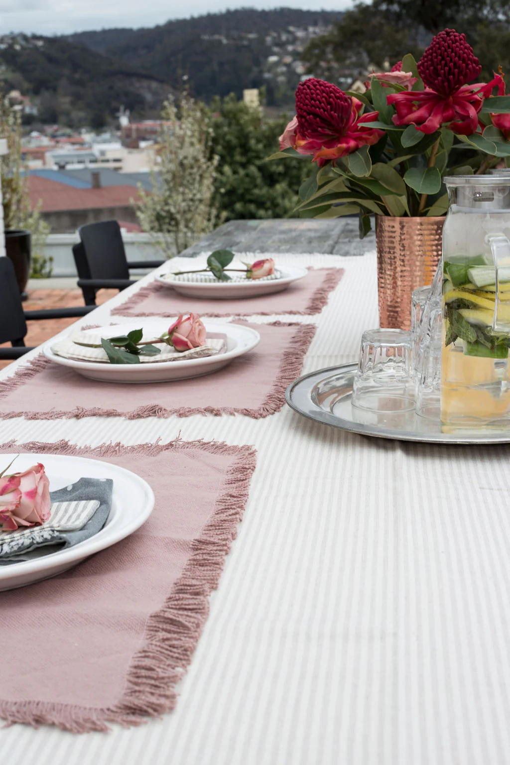 Morgan Wright Manor Stripe Tablecloth, Taupe - Image 3