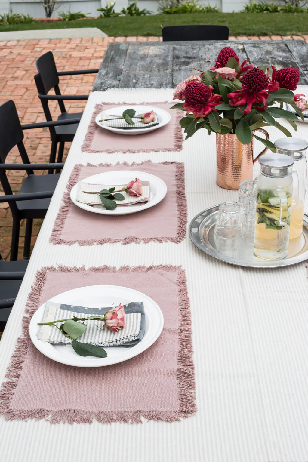 Morgan Wright Manor Stripe Tablecloth, Taupe - Image 4