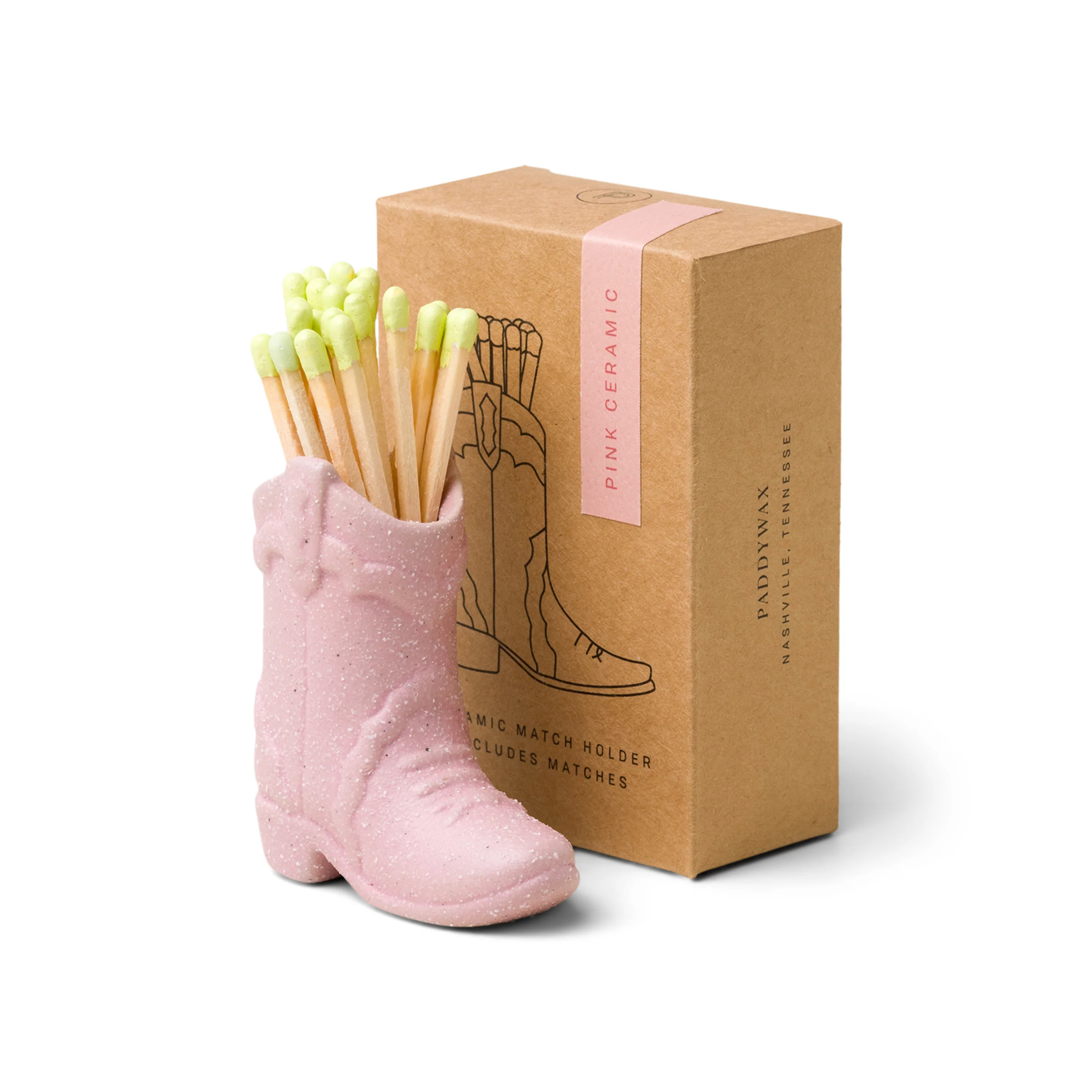 Paddywax Nashville Ceramic Cowboy Boot Match Holder, Pink