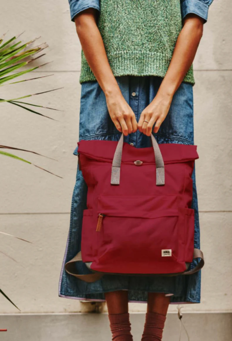 Roka London Canfield B Small Sustainable Nylon Rucksack, Royal Burgundy - Image 8