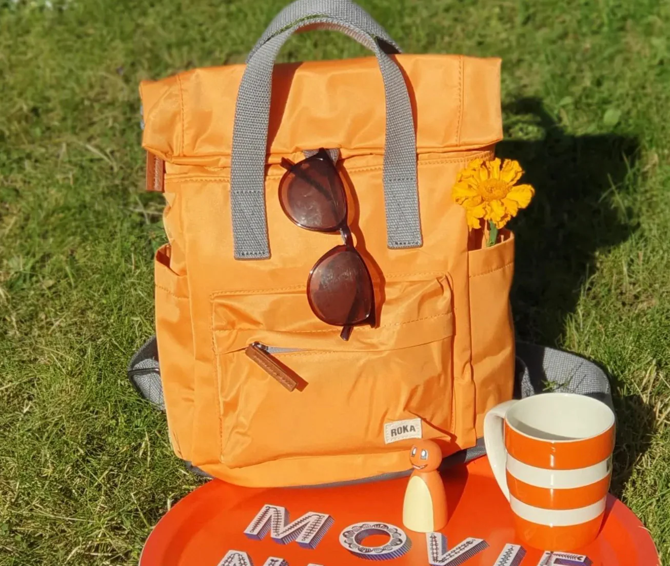 Roka London Canfield B Sustainable Nylon Rucksack, Burnt Orange - Image 11