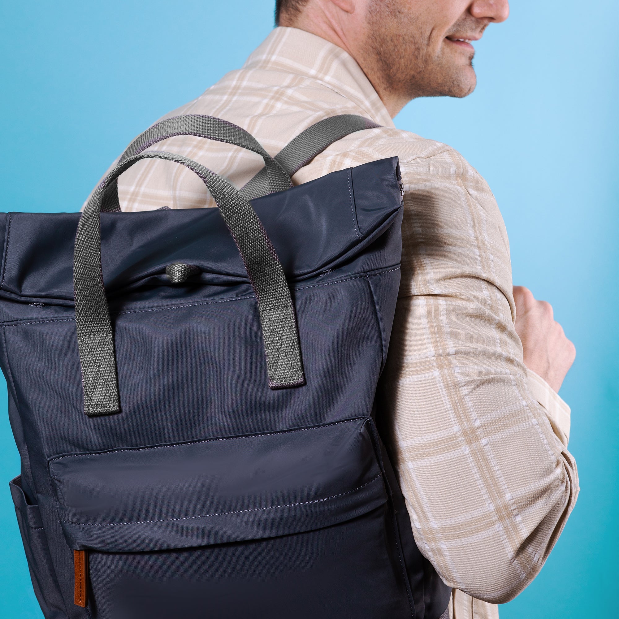 Roka London Canfield B Sustainable Nylon Rucksack, Smoke - Image 11