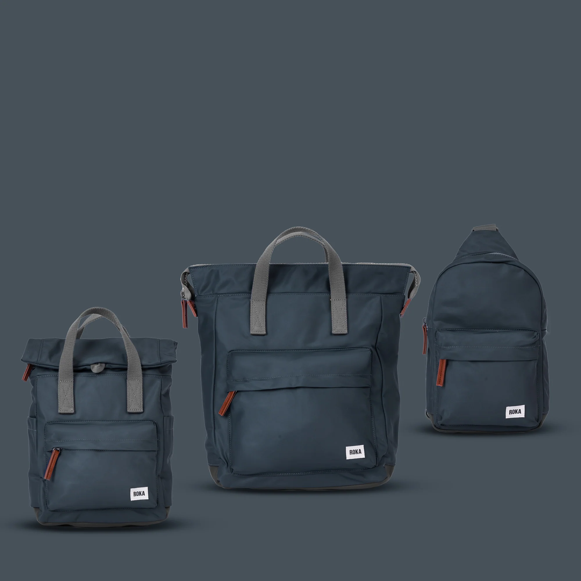 Roka London Canfield B Sustainable Nylon Rucksack, Smoke - Image 9
