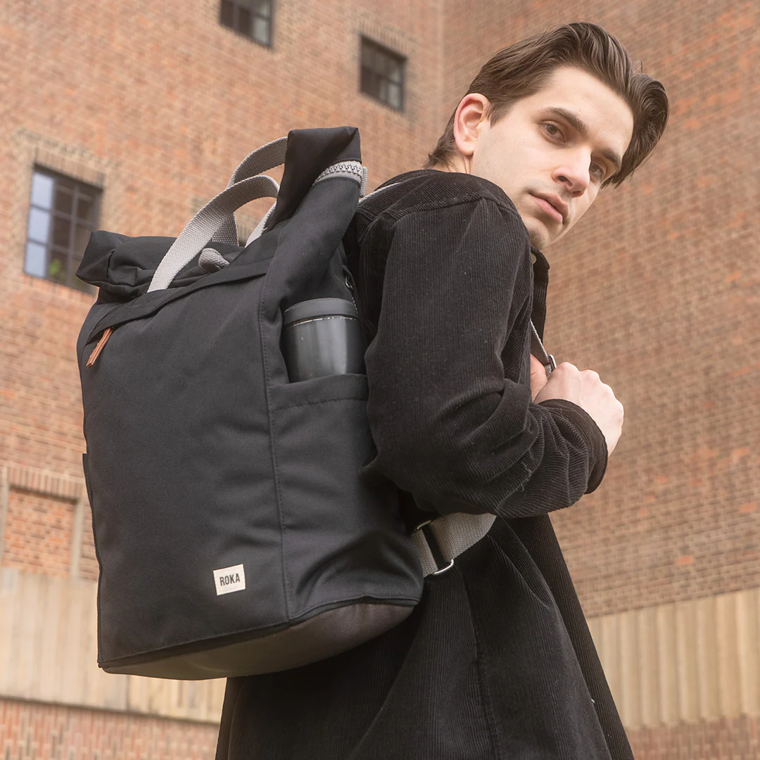 Roka London Finchley Sustainable Canvas Rucksack, Ash - Image 11