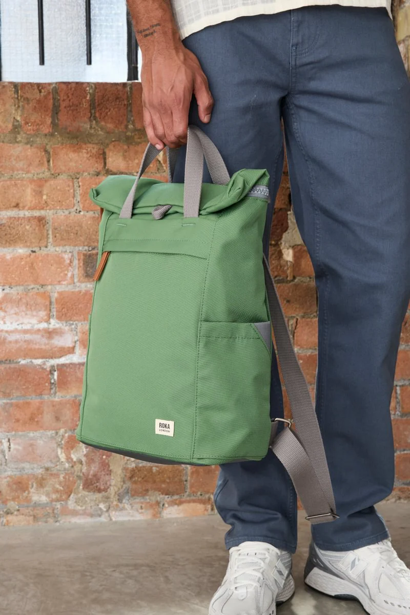 Roka London Finchley Small Sustainable Canvas Rucksack, Artichoke - Image 8