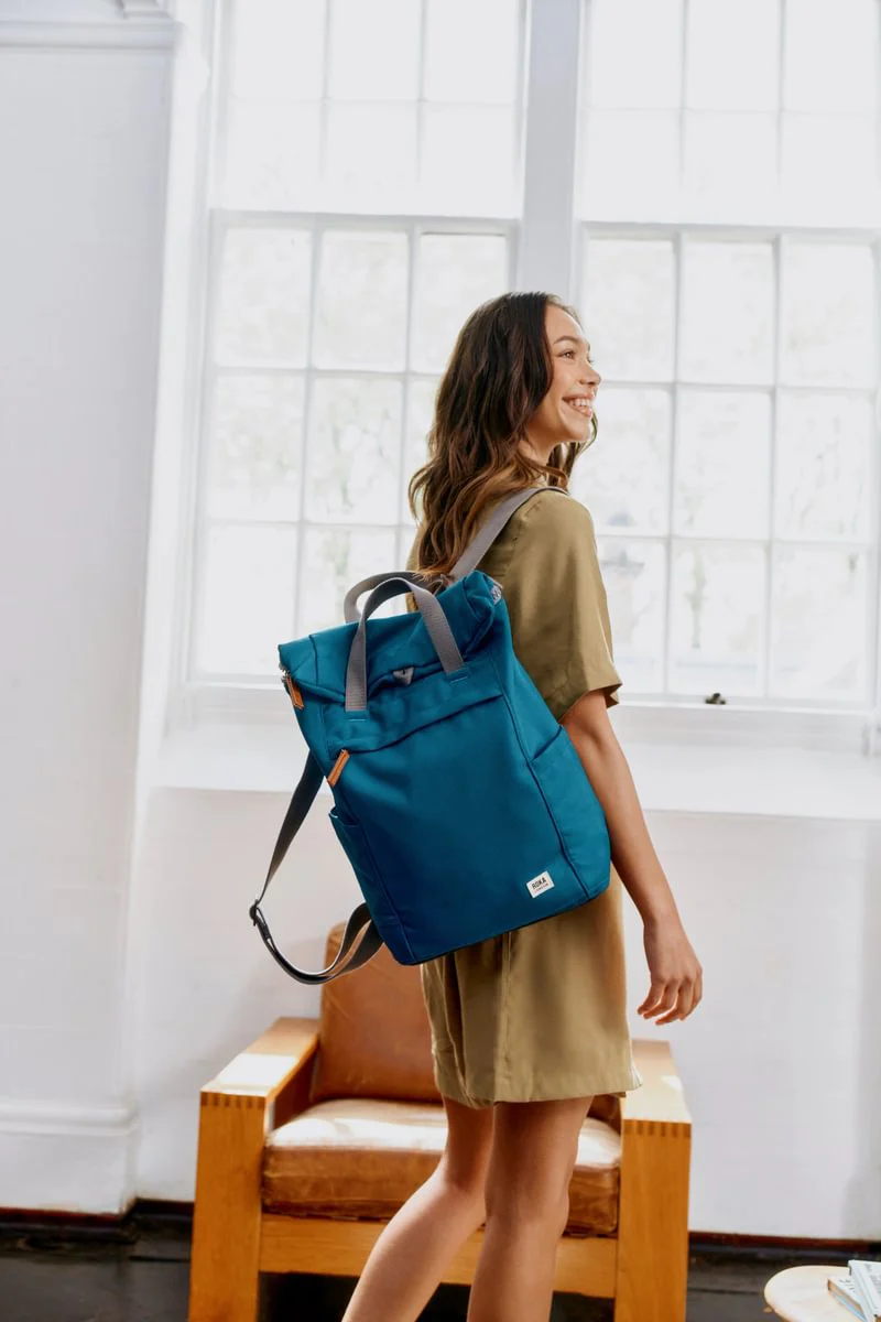 Roka London Finchley Small Sustainable Canvas Rucksack, Sapphire - Image 8