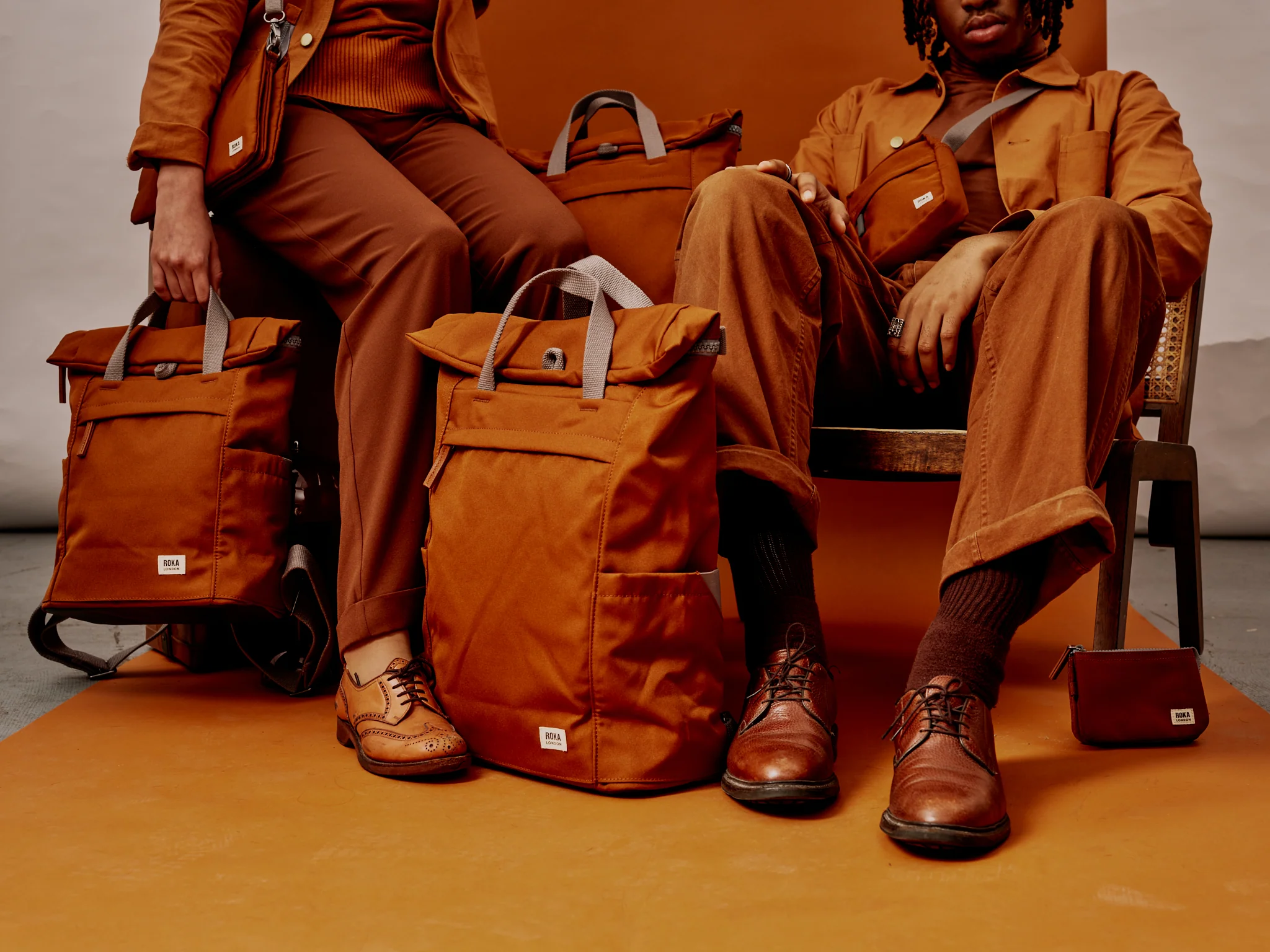Roka London Finchley Sustainable Canvas Rucksack, Bran - Image 9
