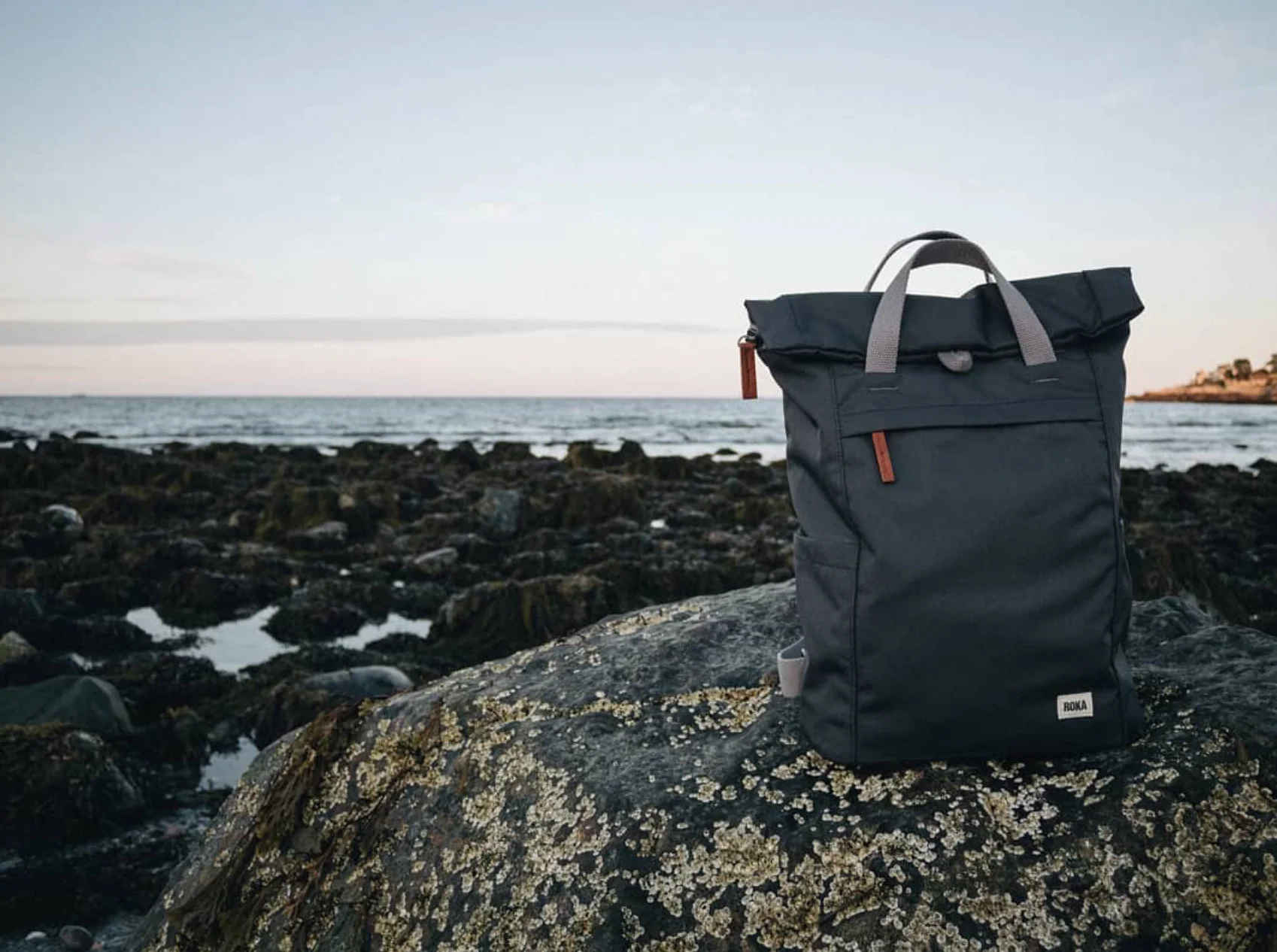 Roka London Finchley Sustainable Canvas Rucksack, Carbon - Image 7