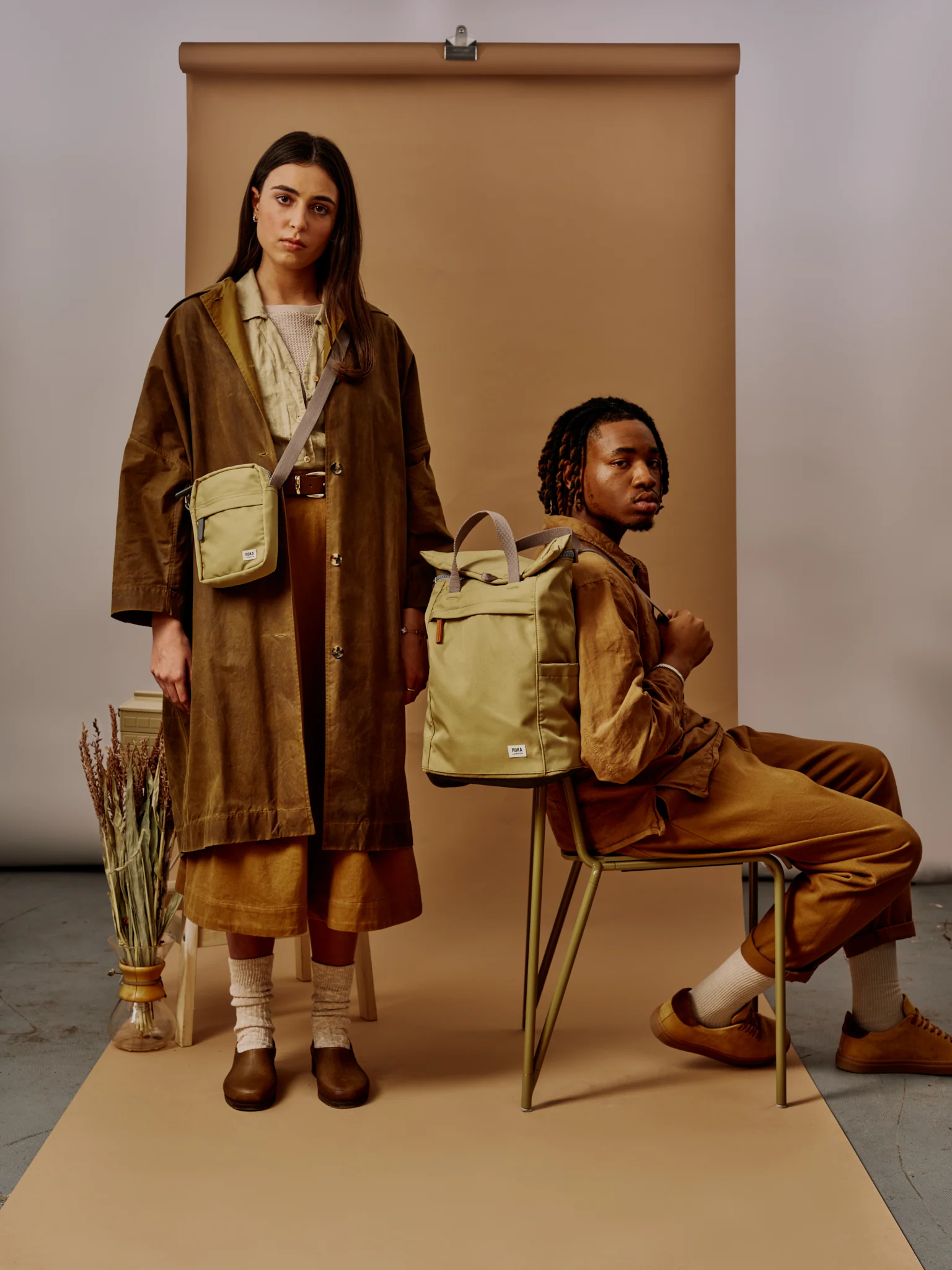 Roka London Finchley Sustainable Canvas Rucksack, Khaki - Image 12