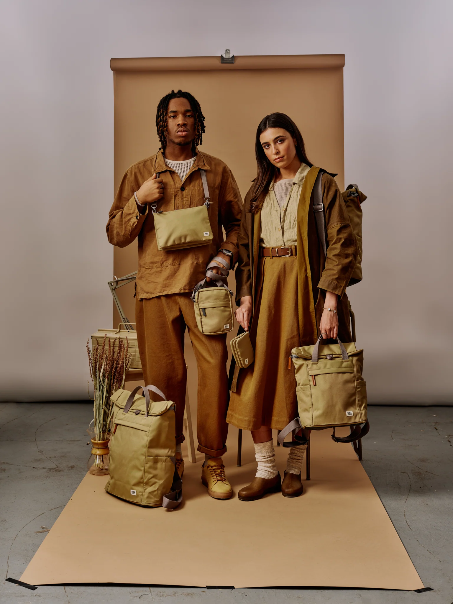 Roka London Finchley Sustainable Canvas Rucksack, Khaki - Image 13