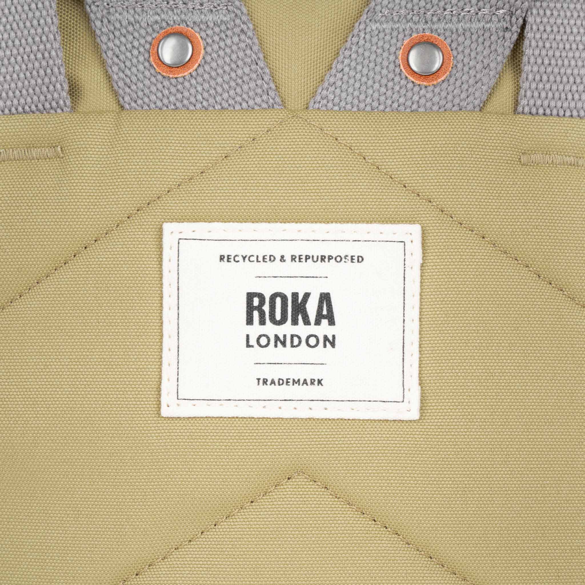 Roka London Finchley Sustainable Canvas Rucksack, Khaki - Image 6