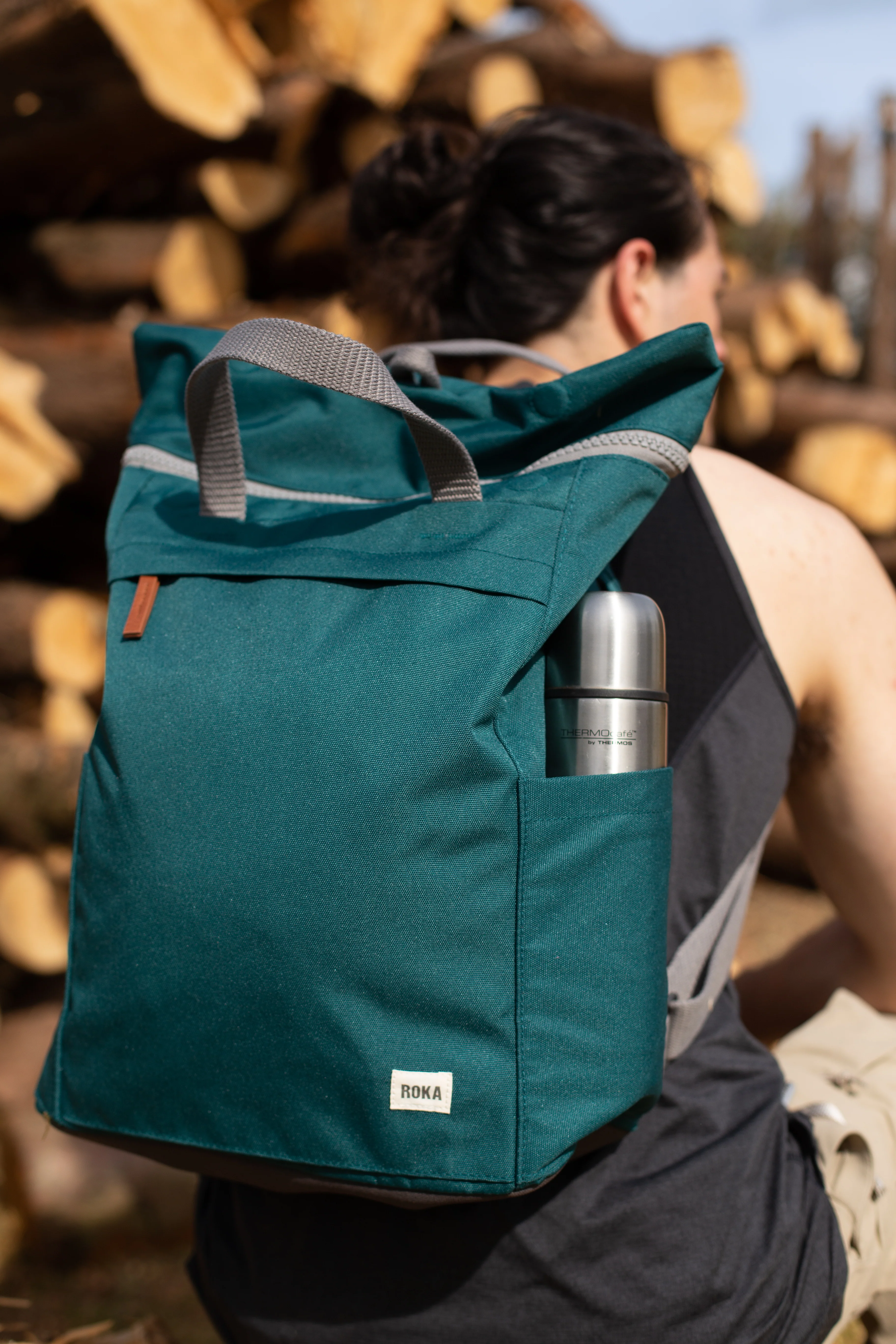 Roka London Finchley Sustainable Canvas Rucksack, Sage Green - Image 9
