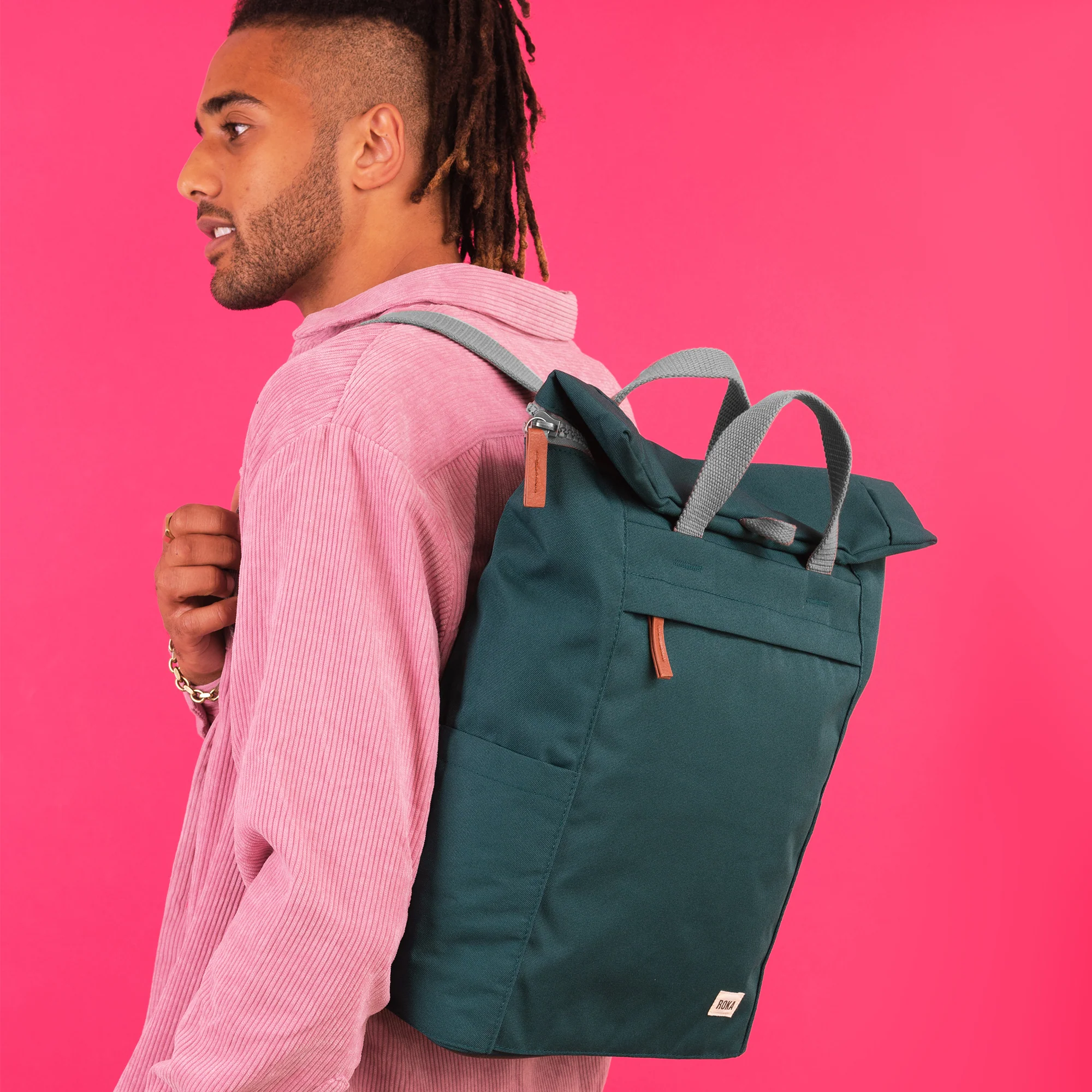 Roka London Finchley Sustainable Canvas Rucksack, Teal - Image 10