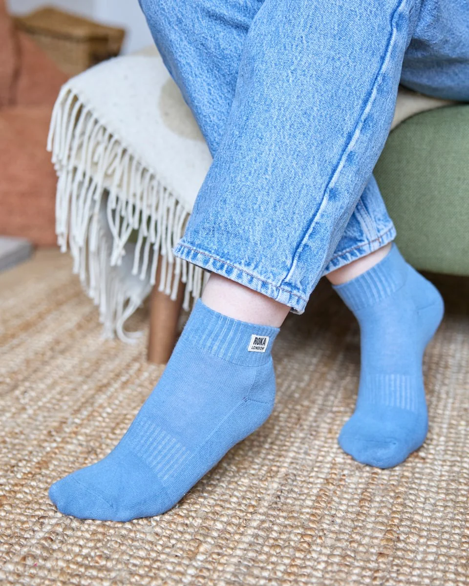 Roka London Wembley Organic Cotton Ankle Socks, Airforce - Image 5