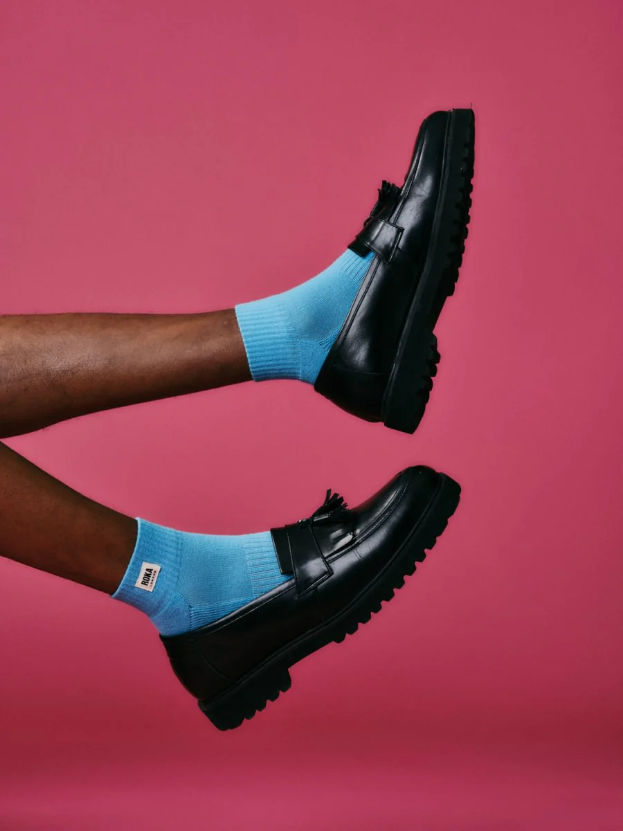Roka London Wembley Organic Cotton Ankle Socks, Aquatic Awe - Image 4
