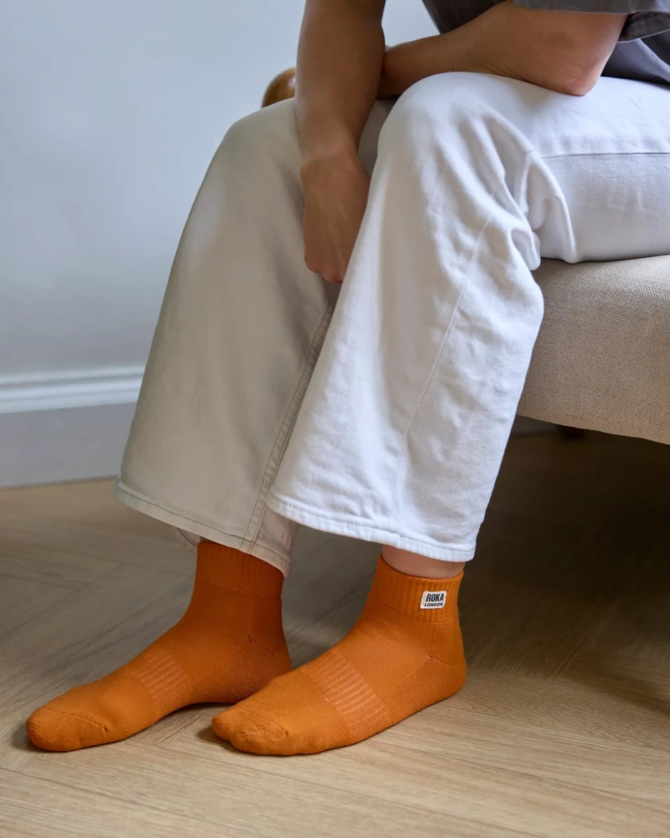 Roka London Wembley Organic Cotton Ankle Socks, Burnt Orange - Image 4