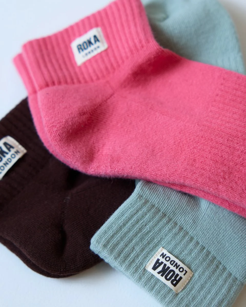 Roka London Wembley Organic Cotton Ankle Socks, Coral - Image 7
