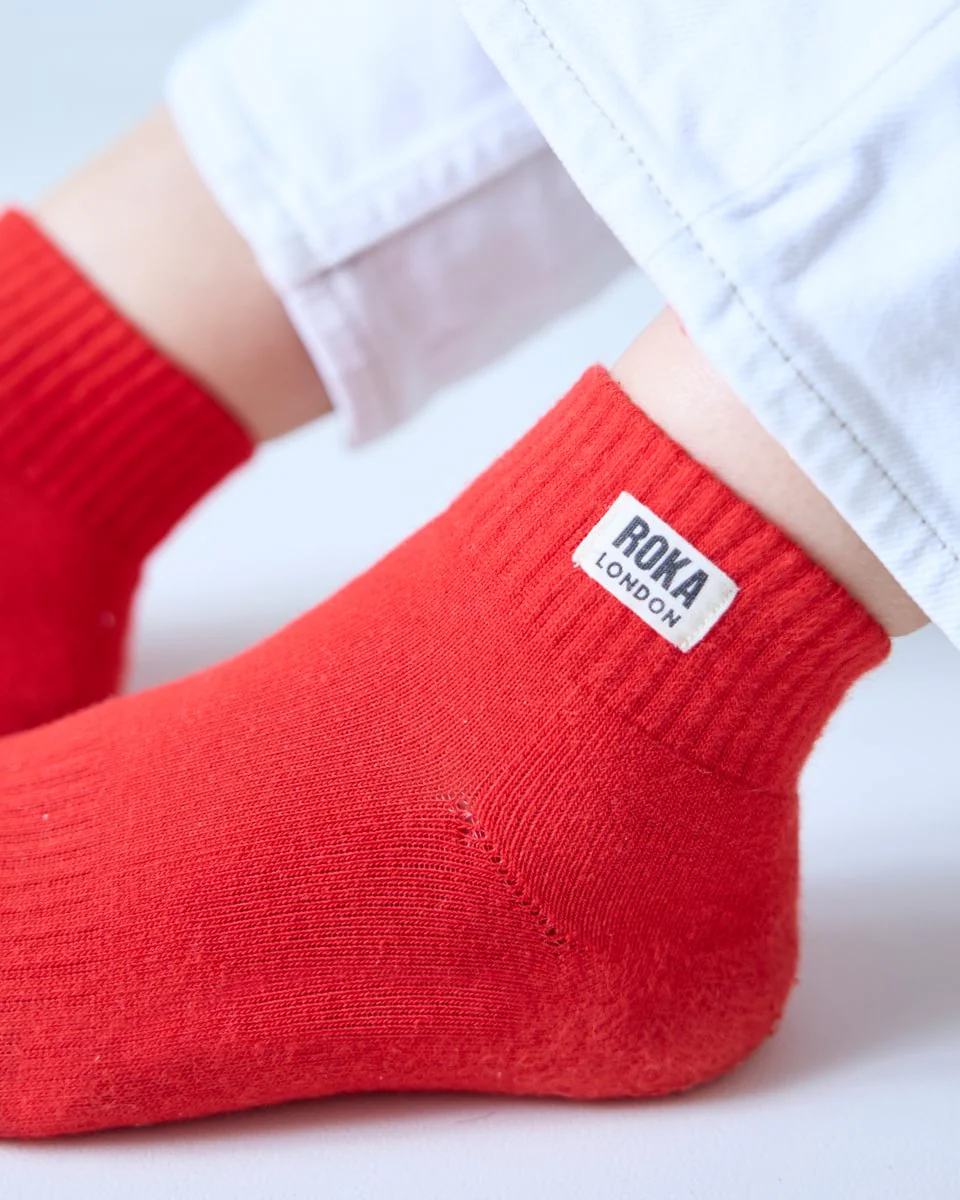 Roka London Wembley Organic Cotton Ankle Socks,  Cranberry - Image 4