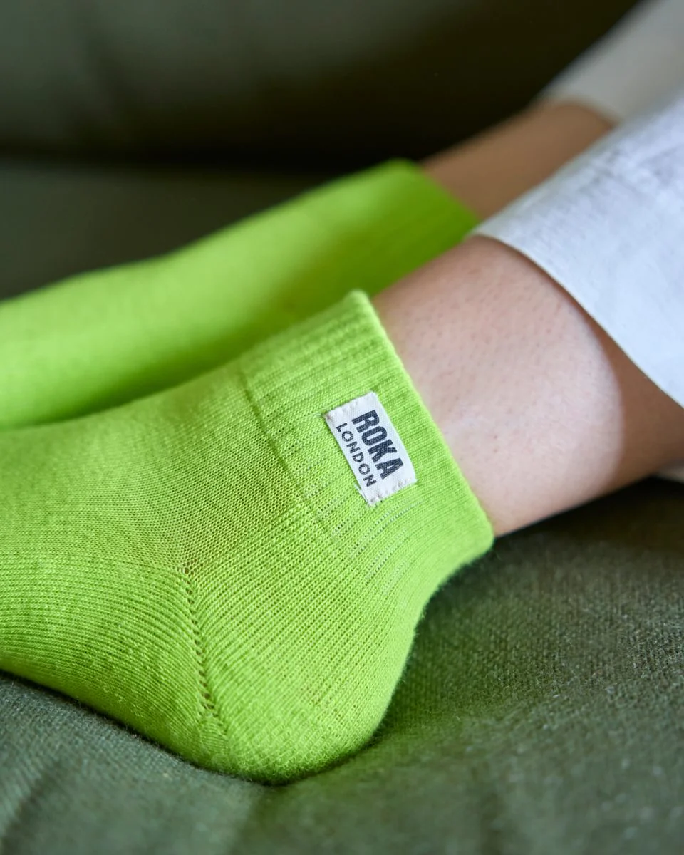 Roka London Wembley Organic Cotton Ankle Socks, Lime - Image 4