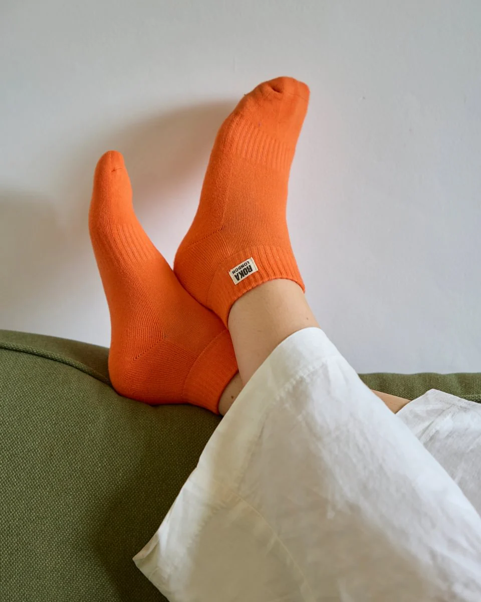 Roka London Wembley Organic Cotton Ankle Socks, Mandarin - Image 4