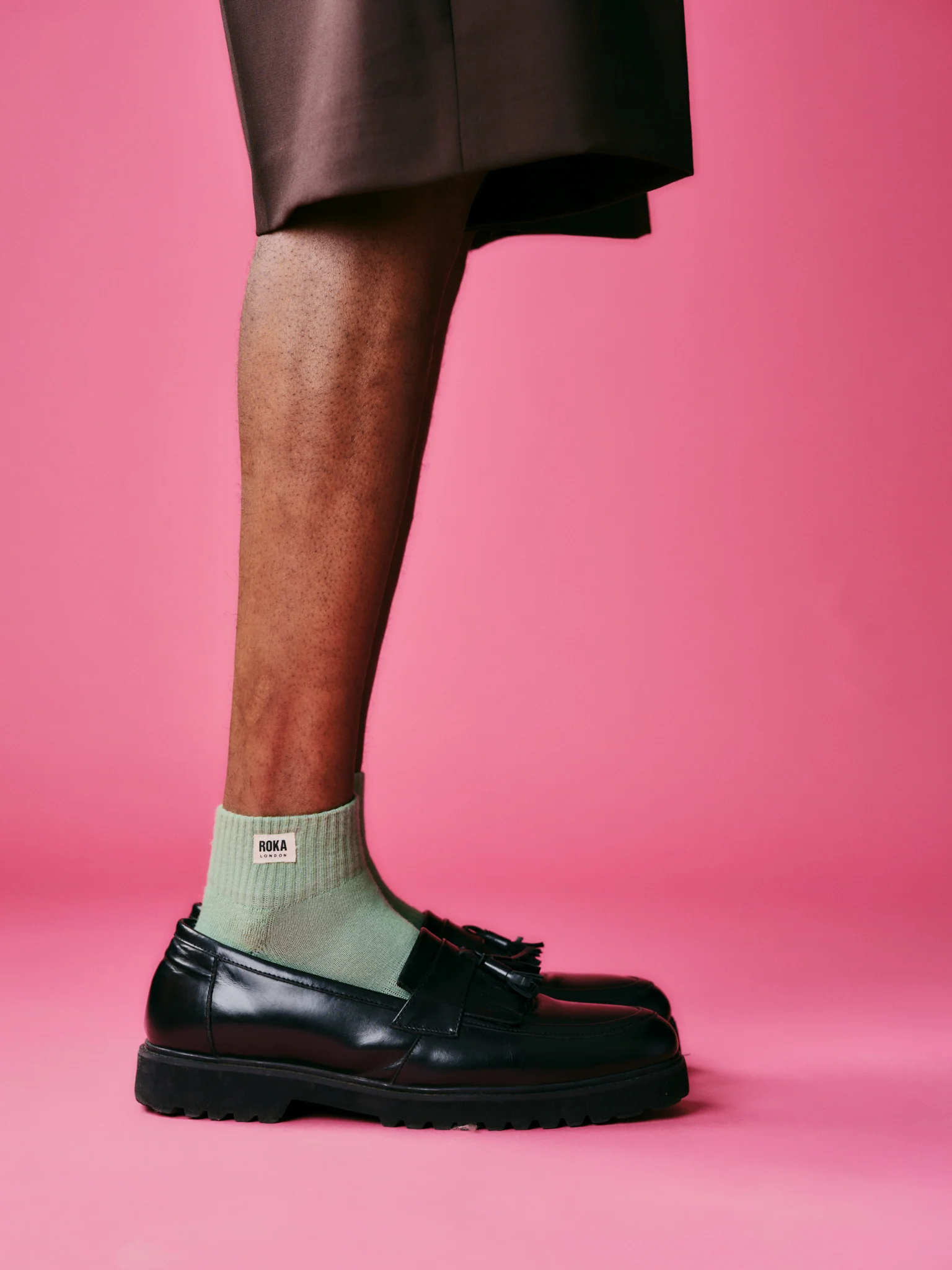 Roka London Wembley Organic Cotton Ankle Socks, Matcha - Image 5