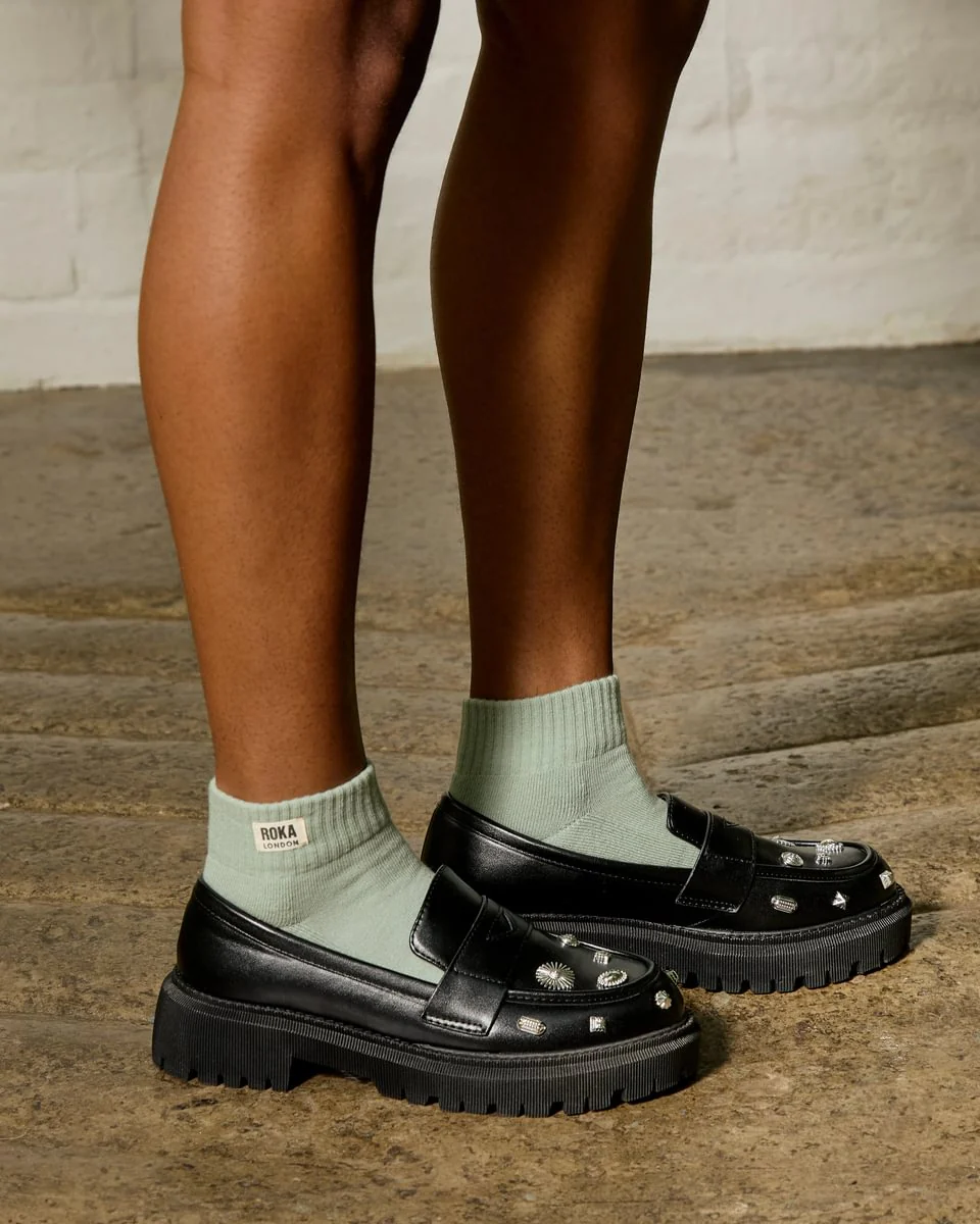 Roka London Wembley Organic Cotton Ankle Socks, Mist - Image 6