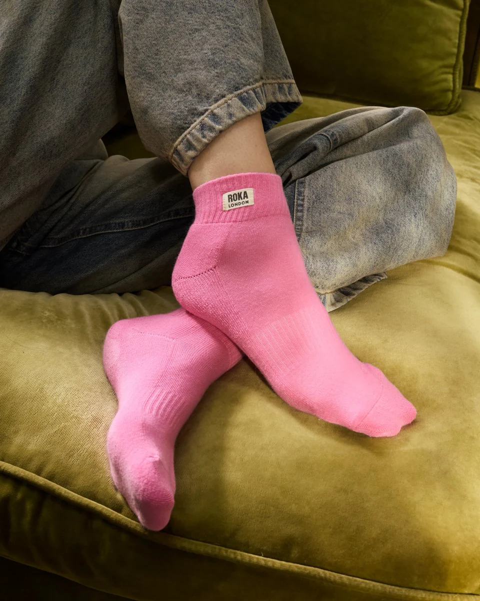 Roka London Wembley Organic Cotton Ankle Socks, Pink Carnation - Image 4