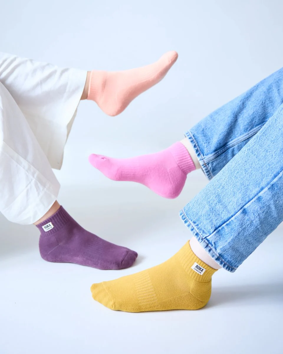 Roka London Wembley Organic Cotton Ankle Socks, Pink Carnation - Image 5
