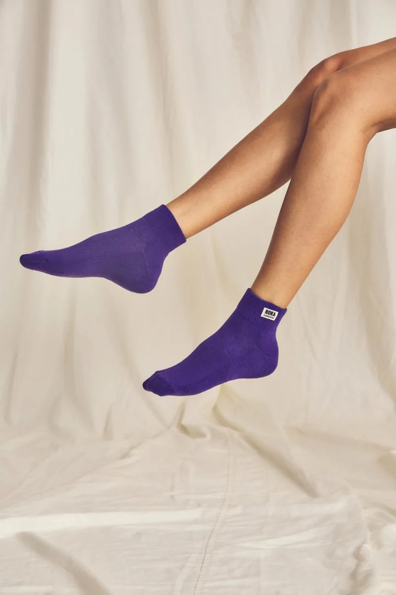 Roka London Wembley Organic Cotton Ankle Socks, Purple - Image 4