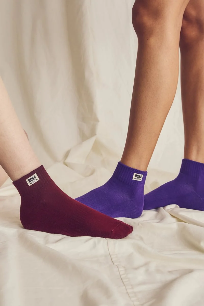 Roka London Wembley Organic Cotton Ankle Socks, Purple - Image 5