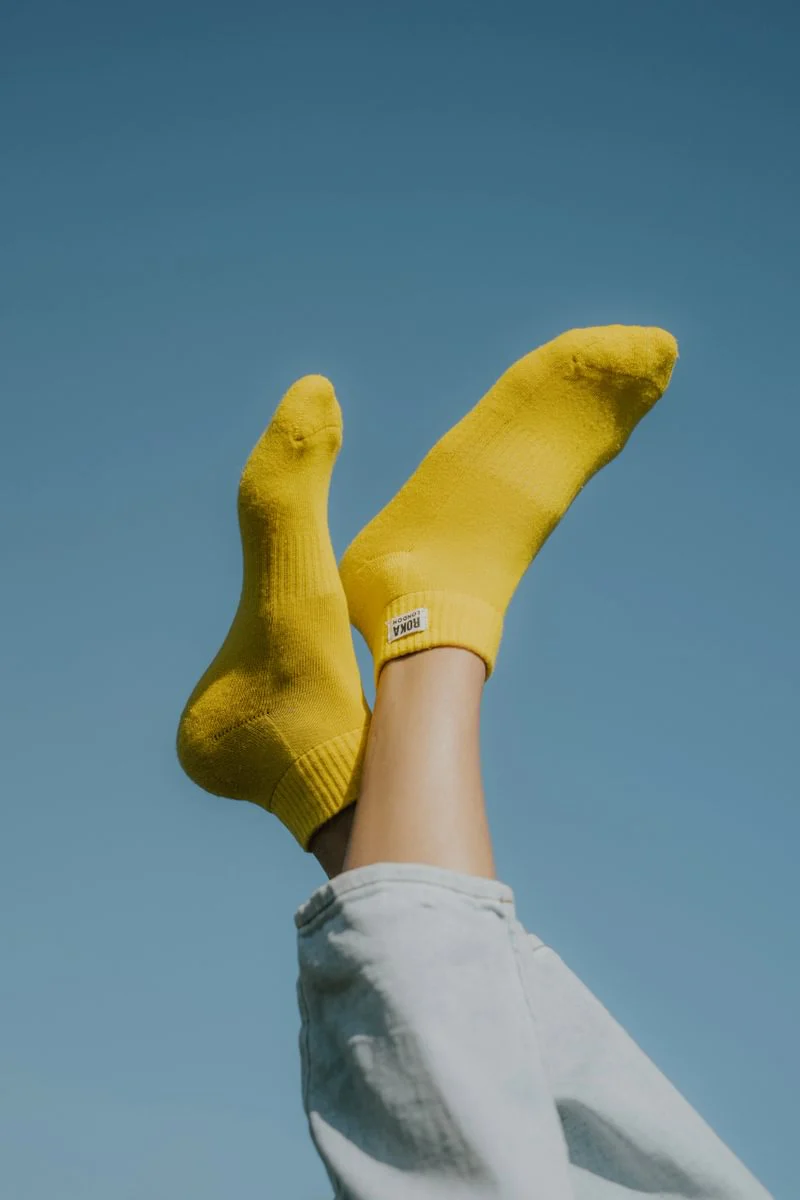 Roka London Wembley Organic Cotton Ankle Socks, Summer Yellow - Image 4