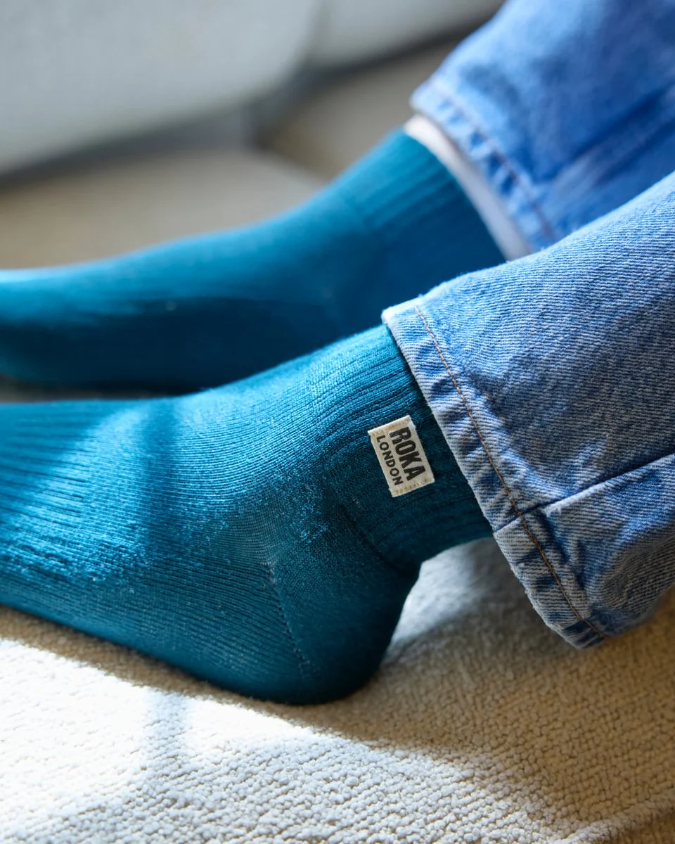 Roka London Wembley Organic Cotton Ankle Socks, Teal - Image 5
