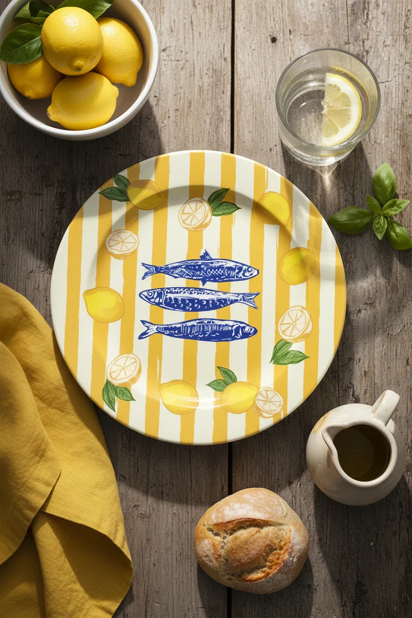 Sardines Yellow Striped Ceramic Dinner Plate By Ezbie - Image 3