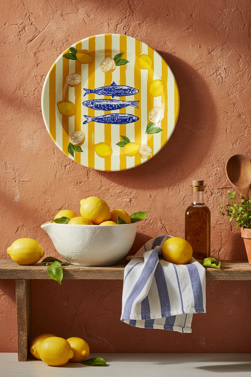 Sardines Yellow Striped Ceramic Dinner Plate By Ezbie - Image 4