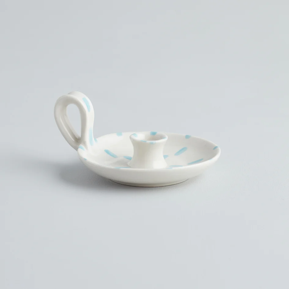 St Eval White Sky Blue Brushmarks candle holder - Image 2
