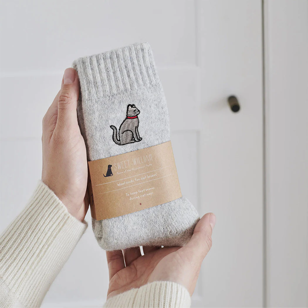 Sweet William Grey Cat Wool Socks
