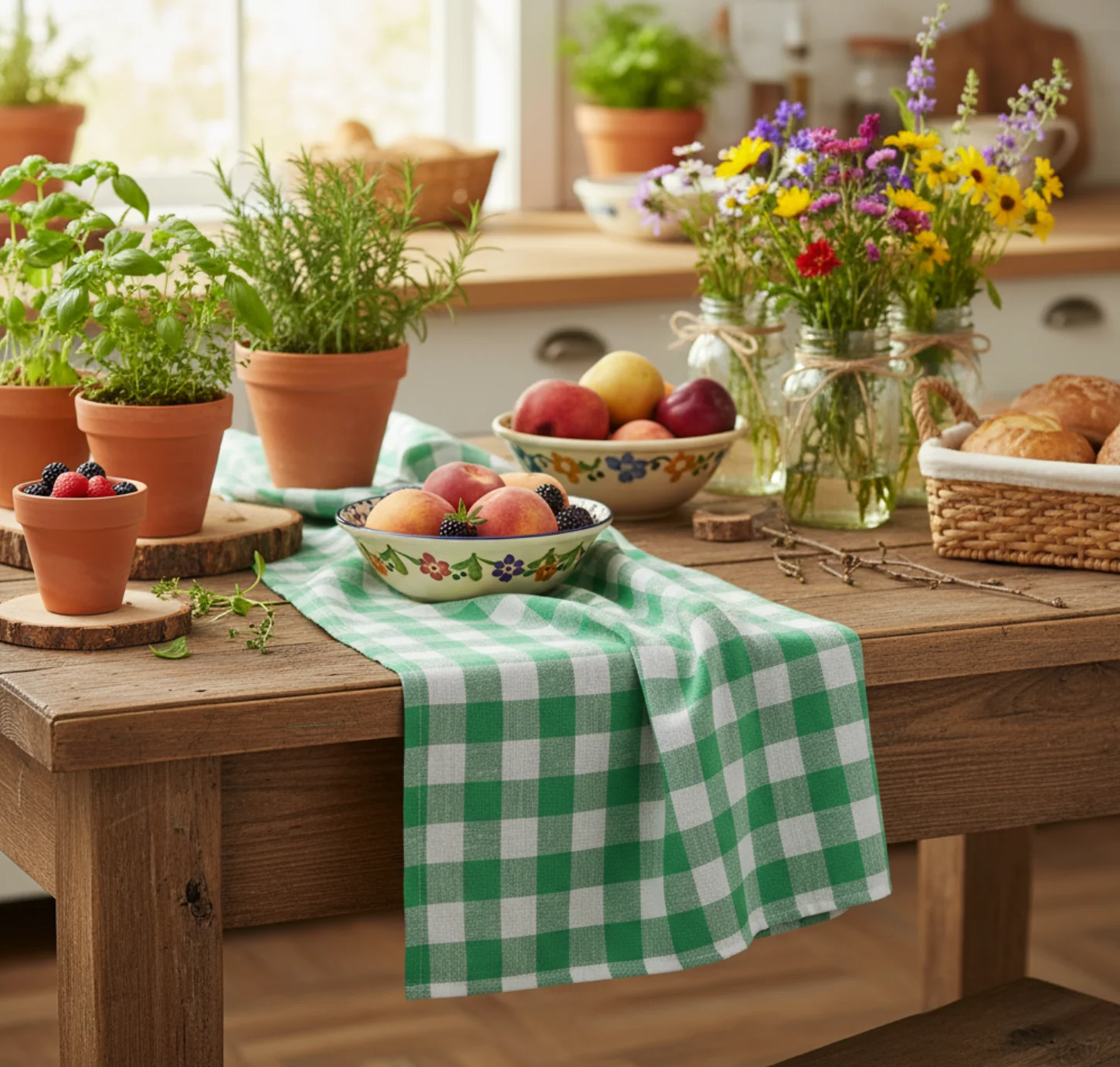 Talking Tables Bon Appetit Gingham Cotton Tablecloth, Green - Image 4