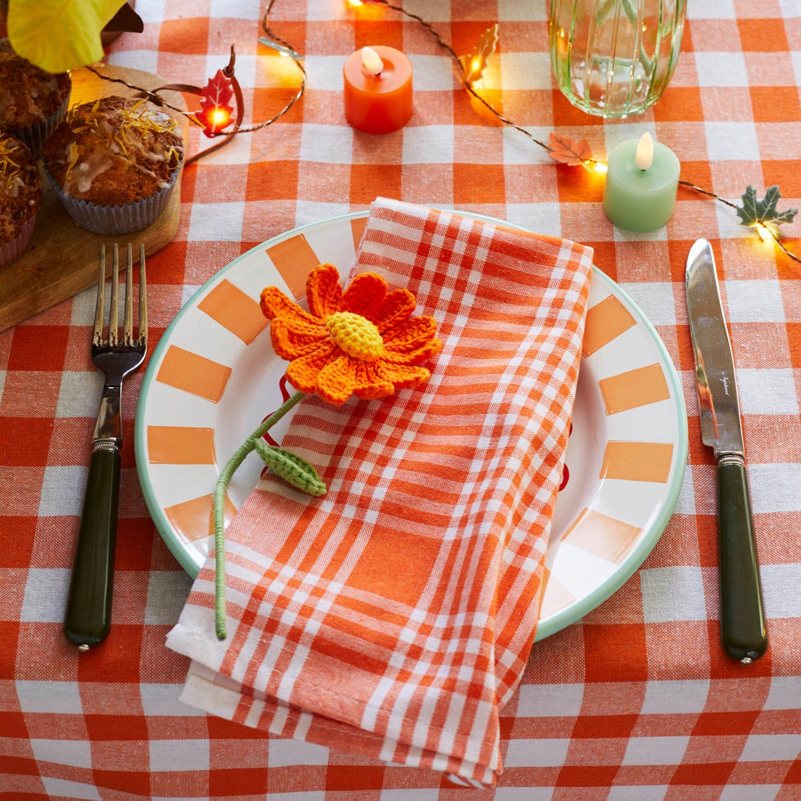 Talking Tables Bon Appetit Gingham Cotton Tablecloth, Orange - Image 6